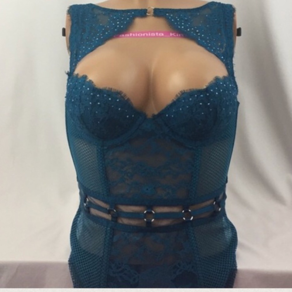 Victoria secret ,blue slide on lingerie w/ garter. - Picture 2 of 4